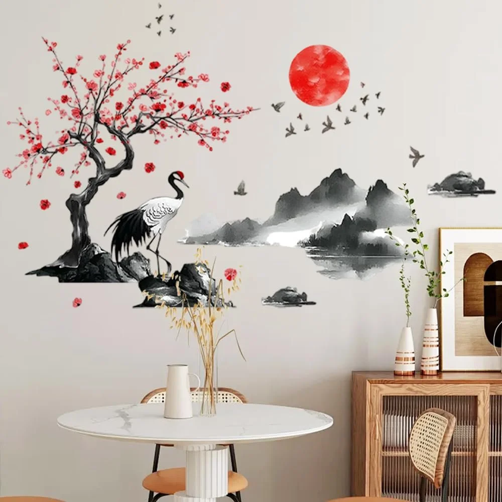 Наклейка на стіну milaosk Квіти Гілка дерева Журавлі Китайський стиль XXL, фото №6