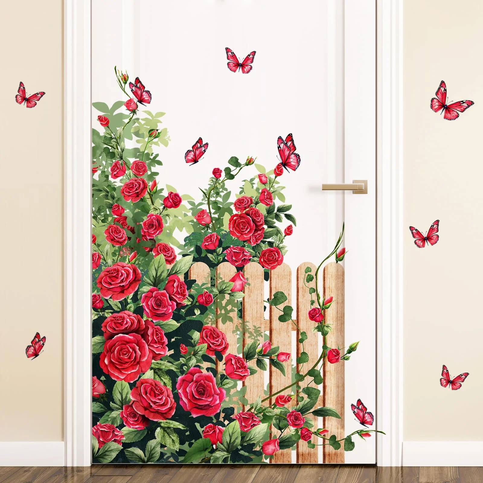 Наклейка на стіну Supzone Червона троянда Плетиста троянда біля огорожі Червона, фото №4