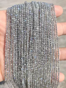 Намистини з натурального лабрадориту, круглі грановані, 2-2.5 мм, нитка довжиною 33 см для намиста та браслета - Фото 1