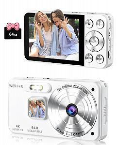 Цифровой фотоаппарат Wevoor 4K 64GB, 64 Мп Автофокус, экран 2.8 дюйма, 18X цифровой зум, мини камера 2000 mAh, черный - Фото 1