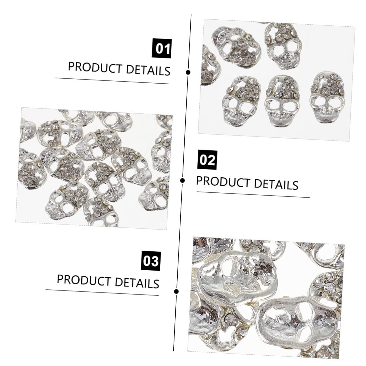 Украшение для ногтей Череп FRCOLOR 60 шт. Подвеска для украшения ногтей DIY Стразы Наклейки на ногти Сплав Шарм 3D Кристальные ногти, фото №8