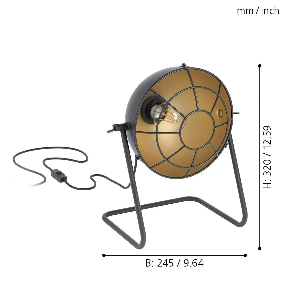 Настільна лампа EGLO Treburley Industrial Vintage сталева чорна золота E27, фото №2