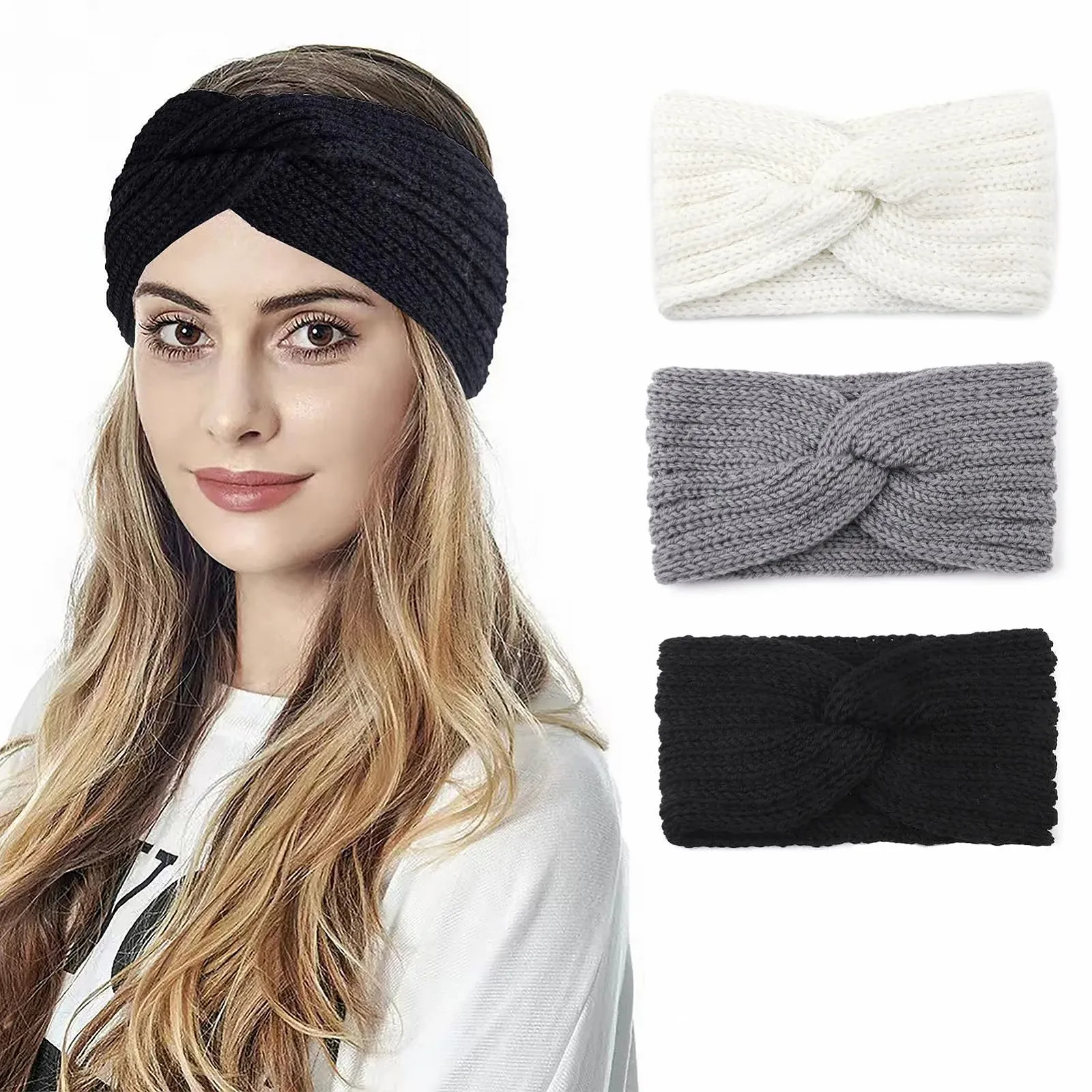 Пов'язка на голову В'язана еластична Чорний, фото №6