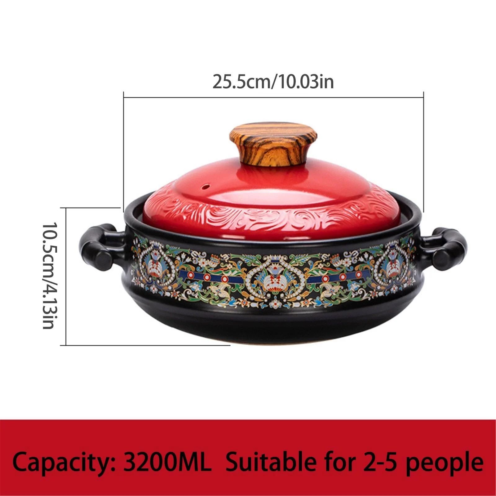 Керамічна каструля для запікання З кришкою Жаростійка Червона, фото №9