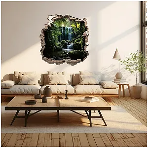 Наклейка на стіну Samunshi Waterfall in the Forest 70 x 70 см кольорова synthetic.ua - Фото 1