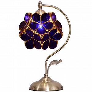 Настільна лампа Bieye Tiffany Style Вітражне скло Пелюстка Латунна основа 8" Вишневий цвіт Синя - Фото 1