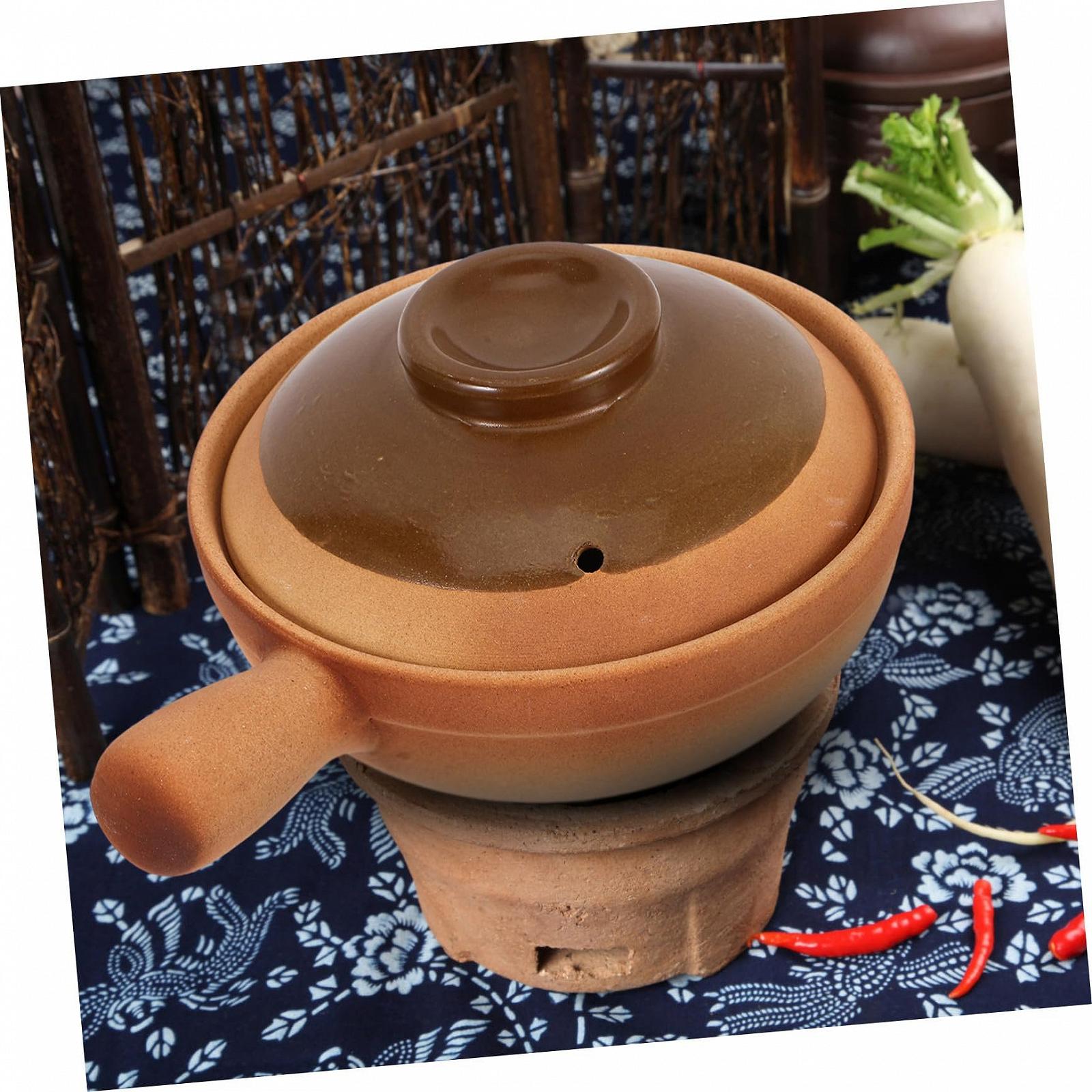 Горшок для приготовления Toyvian керамический в китайском стиле с крышкой и боковой ручкой 850 мл, фото №6