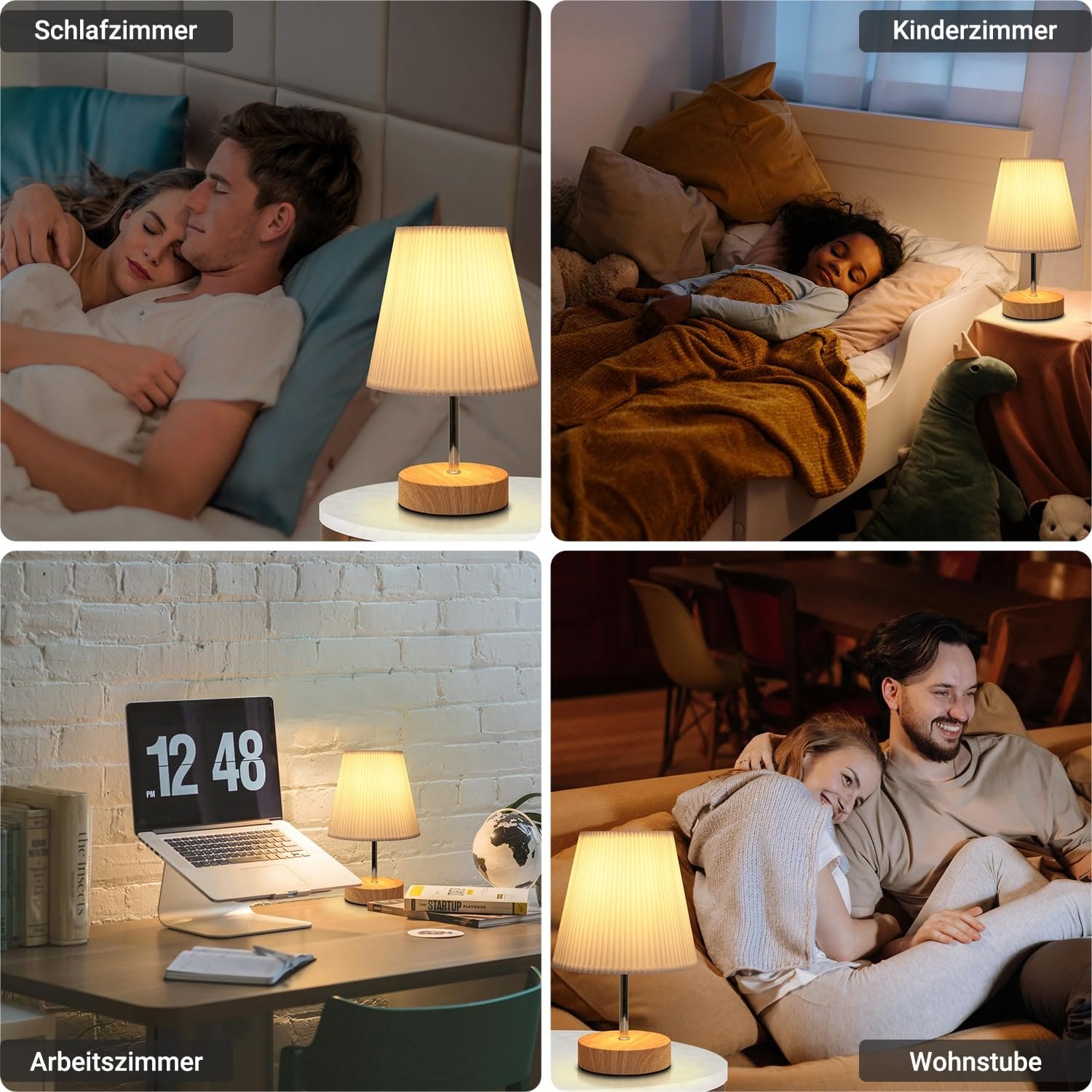 Настільна лампа приліжкова сенсорна регульована з тканинним абажуром 3D Minimalist Світле дерево, фото №5