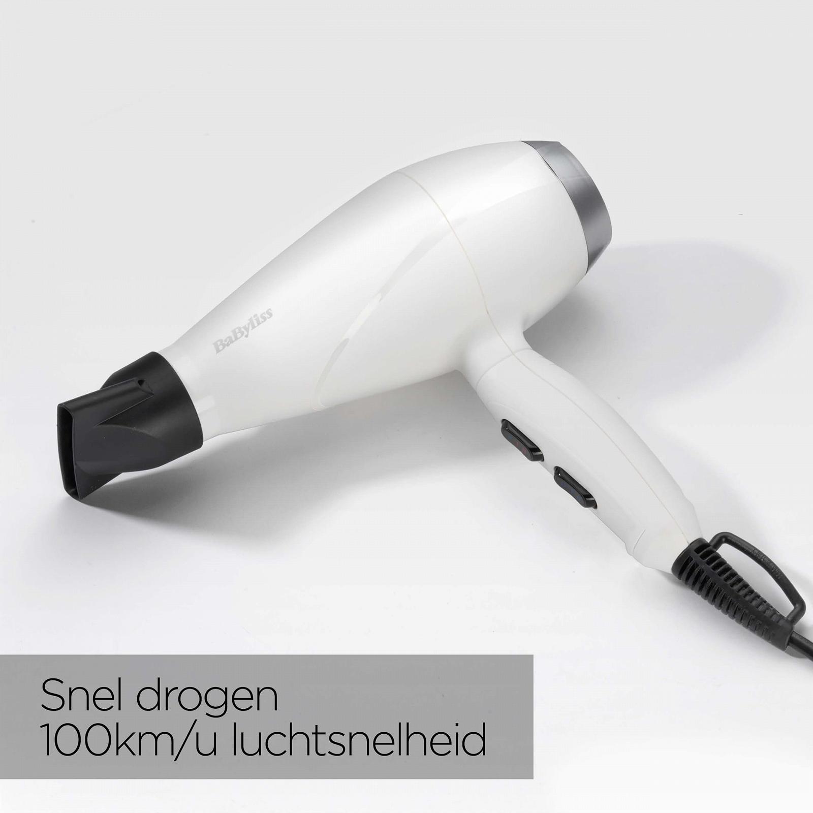 Фен BaByliss Speed Pro 2000 Вт, профессиональный AC, сделано в Италии, легкий, с ионной технологией против завивки, 3 температурных и 2 скоростных режима, белый, фото №2
