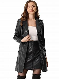 Женское пальто из искусственной кожи Allegra K с лацканами, застежкой на пуговицах, в стиле стимпанк, из полиуретана - Фото 1