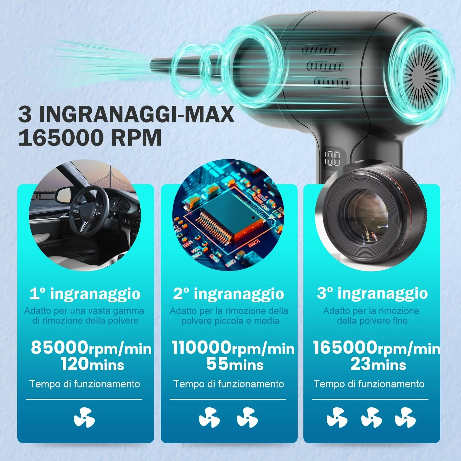 Електрична повітродувка ULtronics X 3 швидкості 165 000 об/хв 10 400 мАг Акумуляторна, фото №5