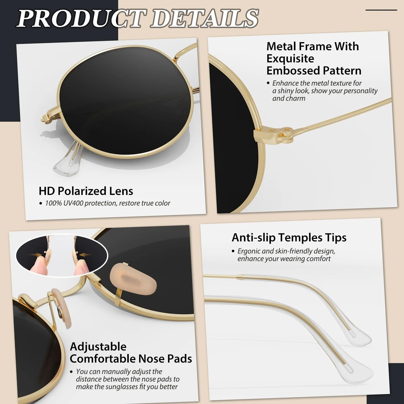 Сонцезахисні окуляри Круглі GQUEEN MFF7 Дзеркальні Поляризовані для Чоловіків та Жінок UV400, фото №2