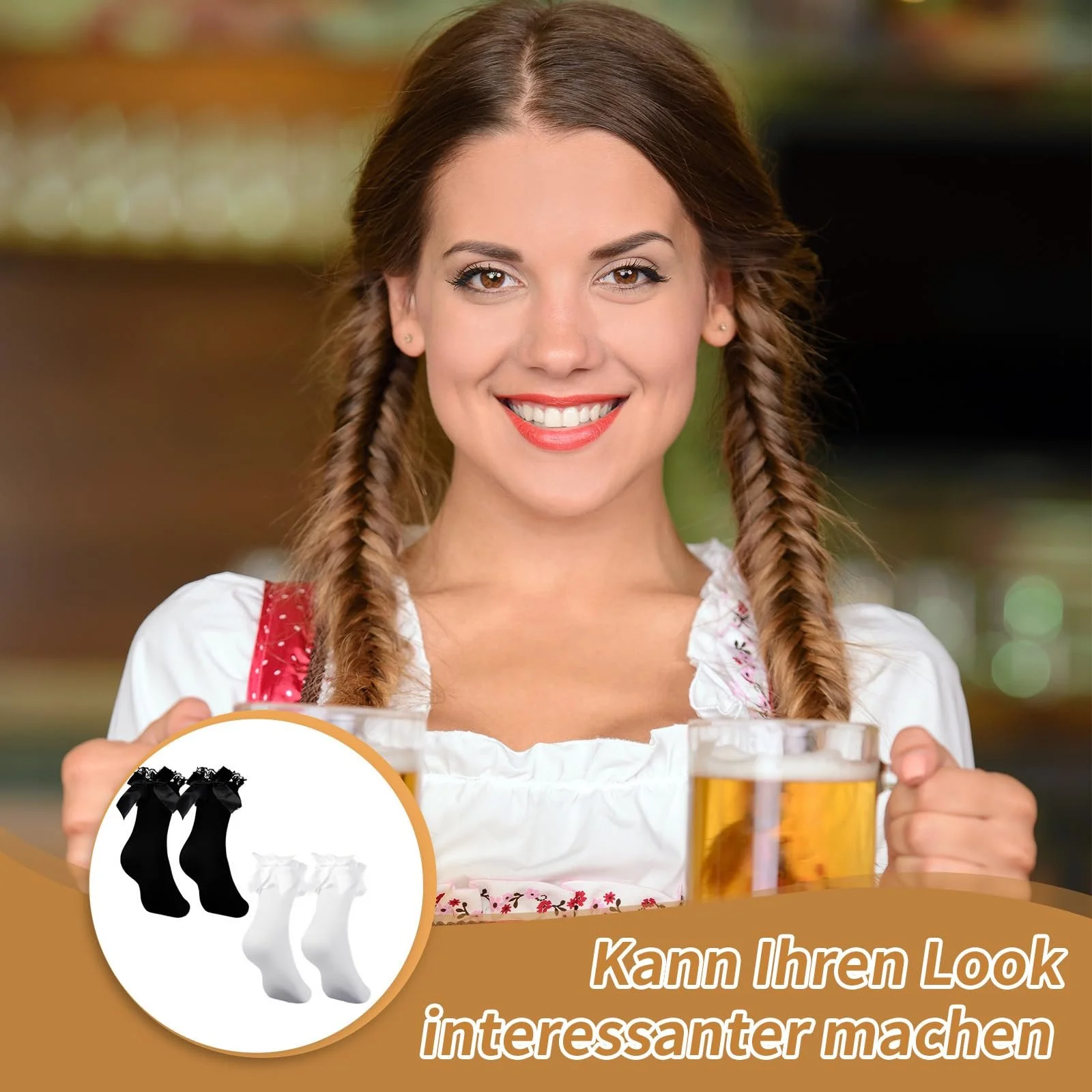 Жіночі шкарпетки з рюшами Geyoga (2 пари) білого та чорного кольорів, фото №6