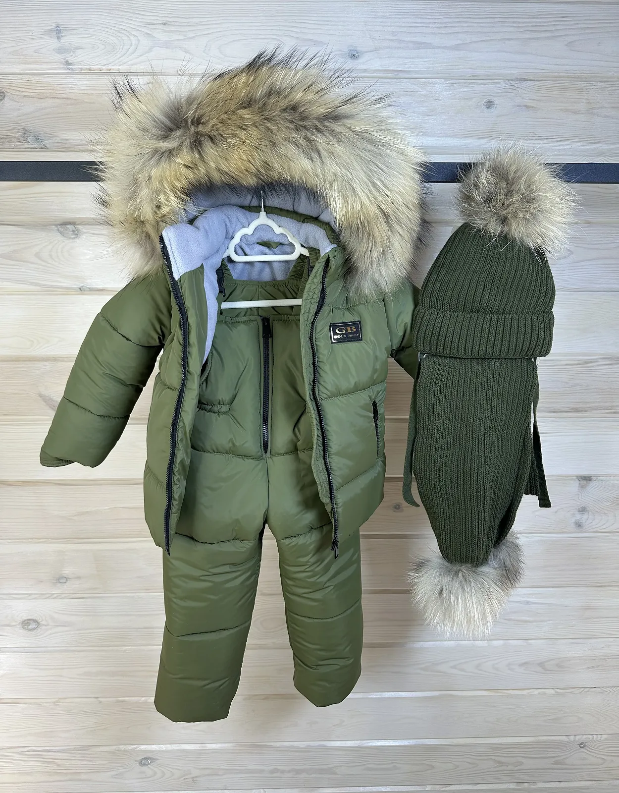 Зимовий комбінезон дитячий 86-134 р: куртка з натуральним хутром та штани хакі, фото №6 Зимовий комбінезон дитячий 86-134 р: куртка з натуральним хутром та штани хакі, фото №6