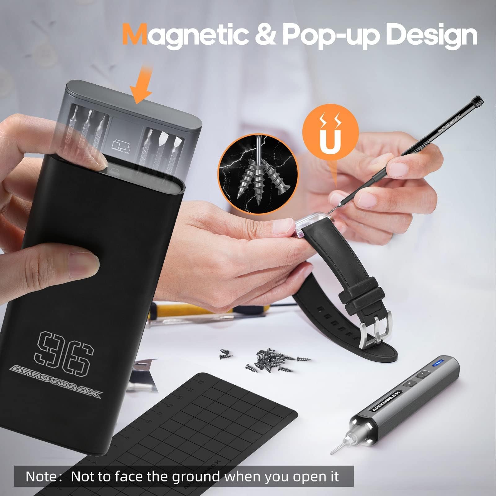 Викрутка електрична ARROWMAX SES MINI PLUS 102 в 1 Precision з 96 магнітними насадками, сірий, фото №2