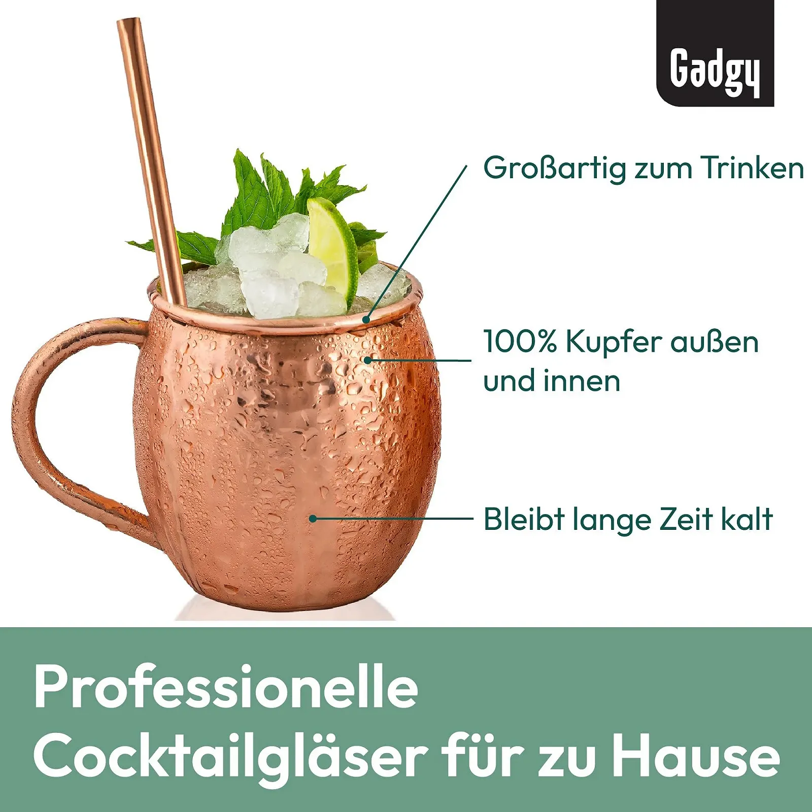 Набор кружек для коктейля Moscow Mule Gadgy 4 медные кружки, 4 трубочки, 1 мерный стакан, фото №2 Набор кружек для коктейля Moscow Mule Gadgy 4 медные кружки, 4 трубочки, 1 мерный стакан, фото №2