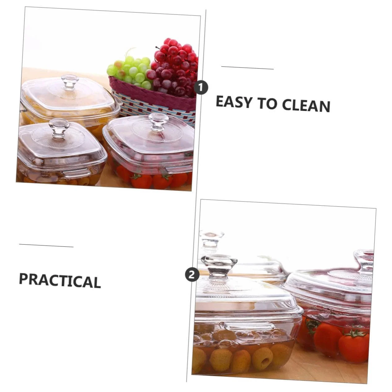 Миска NOLITOY Стеклянная с крышкой Термостойкая Квадратная Белая, фото №7