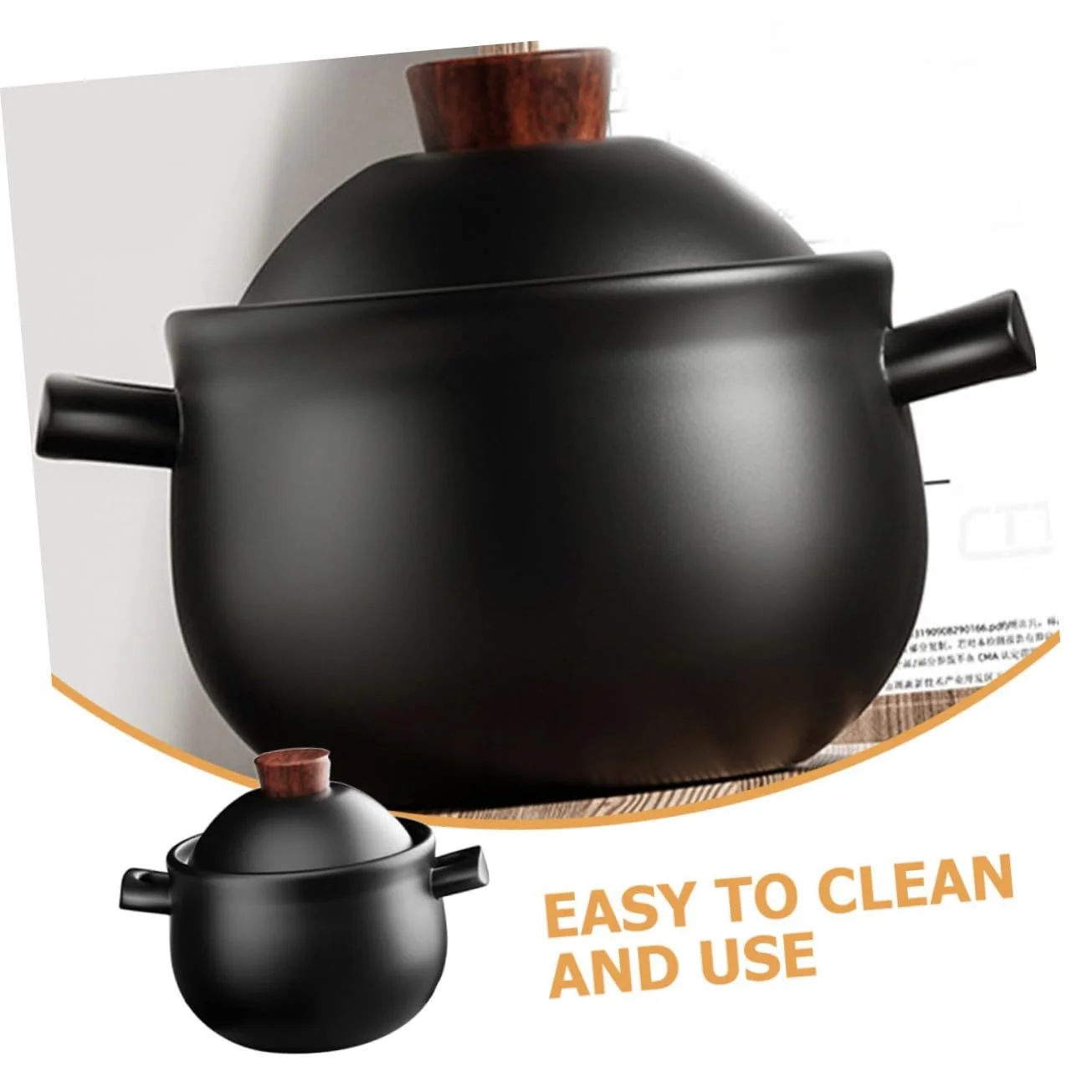 Каструля керамічна для тушкування термостійка велика антипригарна з двома ручками, фото №3