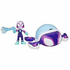 Ігрова фігурка Marvel Spidey and His Super Friends Ghost Spider з транспортним засобом Turtle та очима, що змінюють колір - Фото 1