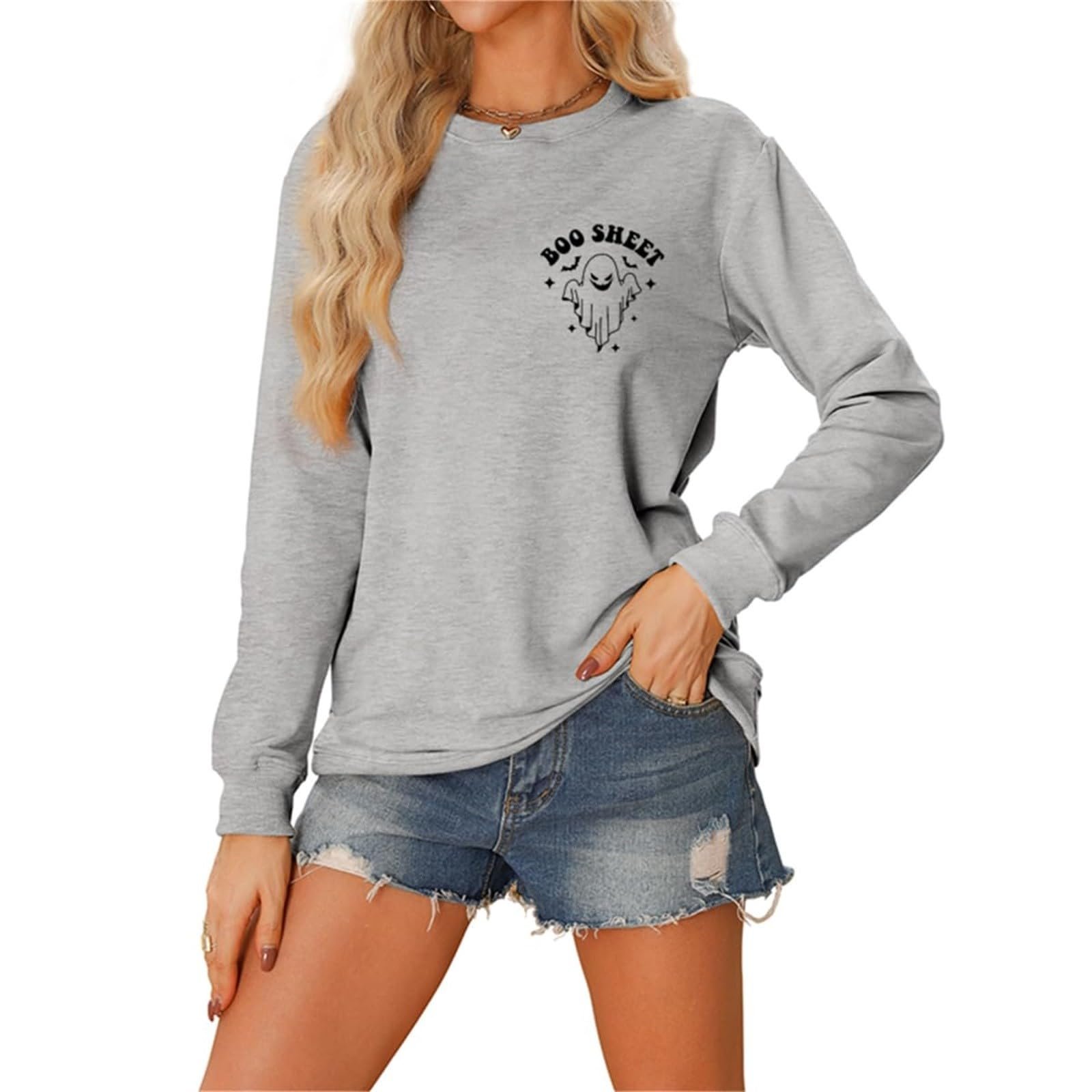 Хэллоуин Свободный Длинный Свитшот This Is Some B Oo Sheet Женский Свитшот Хэллоуин С Длинным Рукавом Пуловер Топы Круглый Вырез Осенние Графические Рубашки Длинный Рукав Пуловер, фото №2