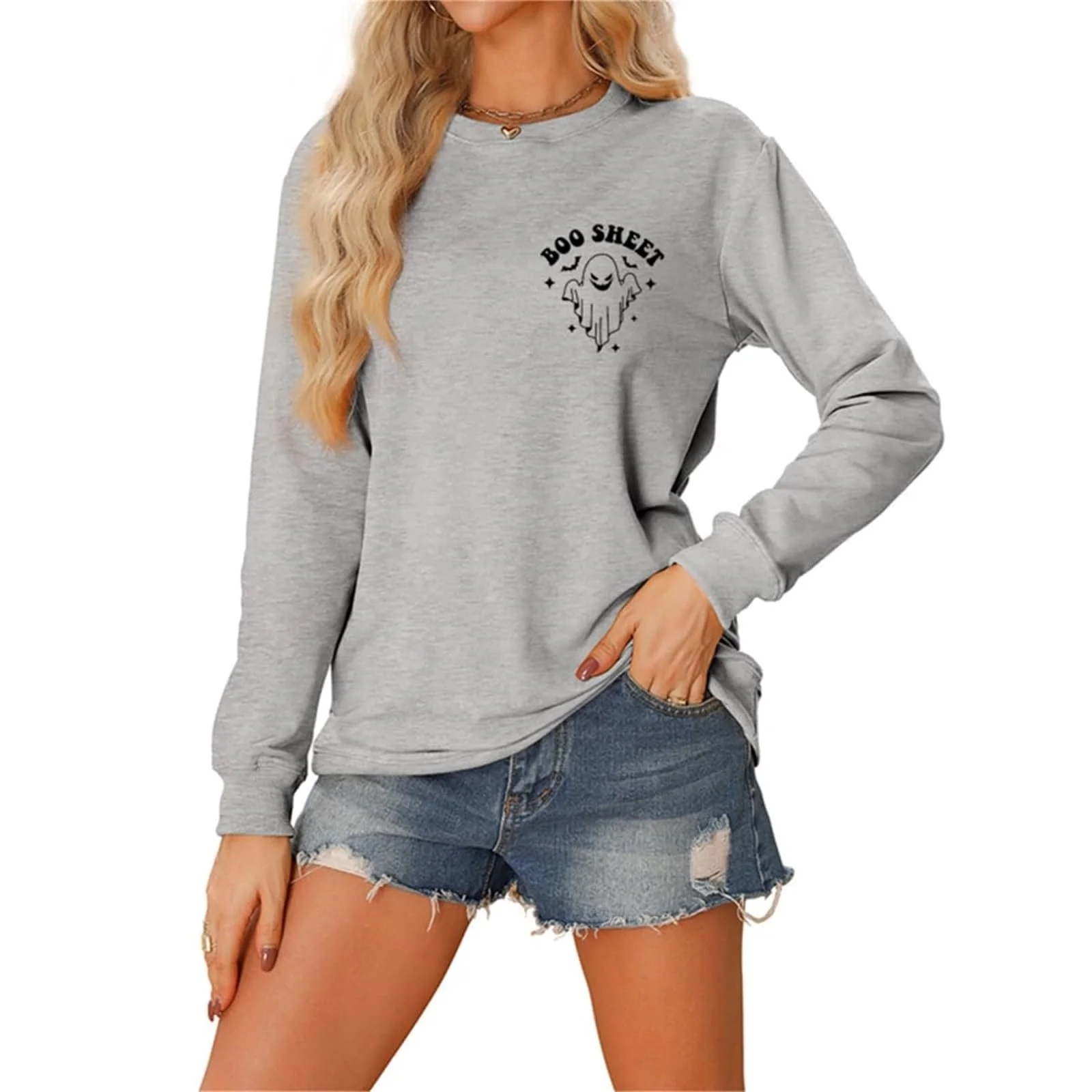 Хэллоуин Свободный Длинный Свитшот This Is Some B Oo Sheet Женский Свитшот Хэллоуин С Длинным Рукавом Пуловер Топы Круглый Вырез Осенние Графические Рубашки Длинный Рукав Пуловер, фото №2