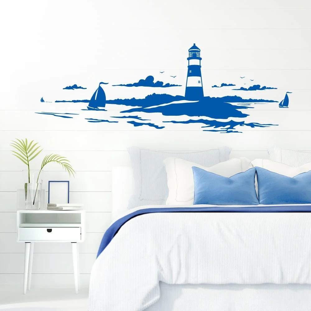 Наклейка на стену Grandora Skyline Coastal Landscape Lighthouse W974 120 x 42 см Azure Blue, фото №1