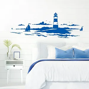 Наклейка на стіну Grandora Skyline Coastal Landscape Lighthouse W974 120 x 42 см Azure Blue - Фото 1