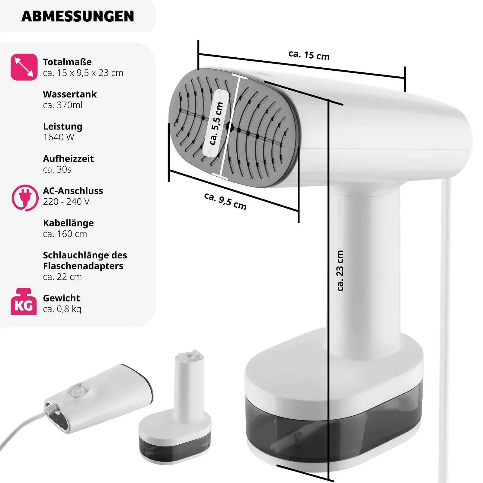 Вертикальний відпарювач tectake® 4 режими 370 мл, фото №6