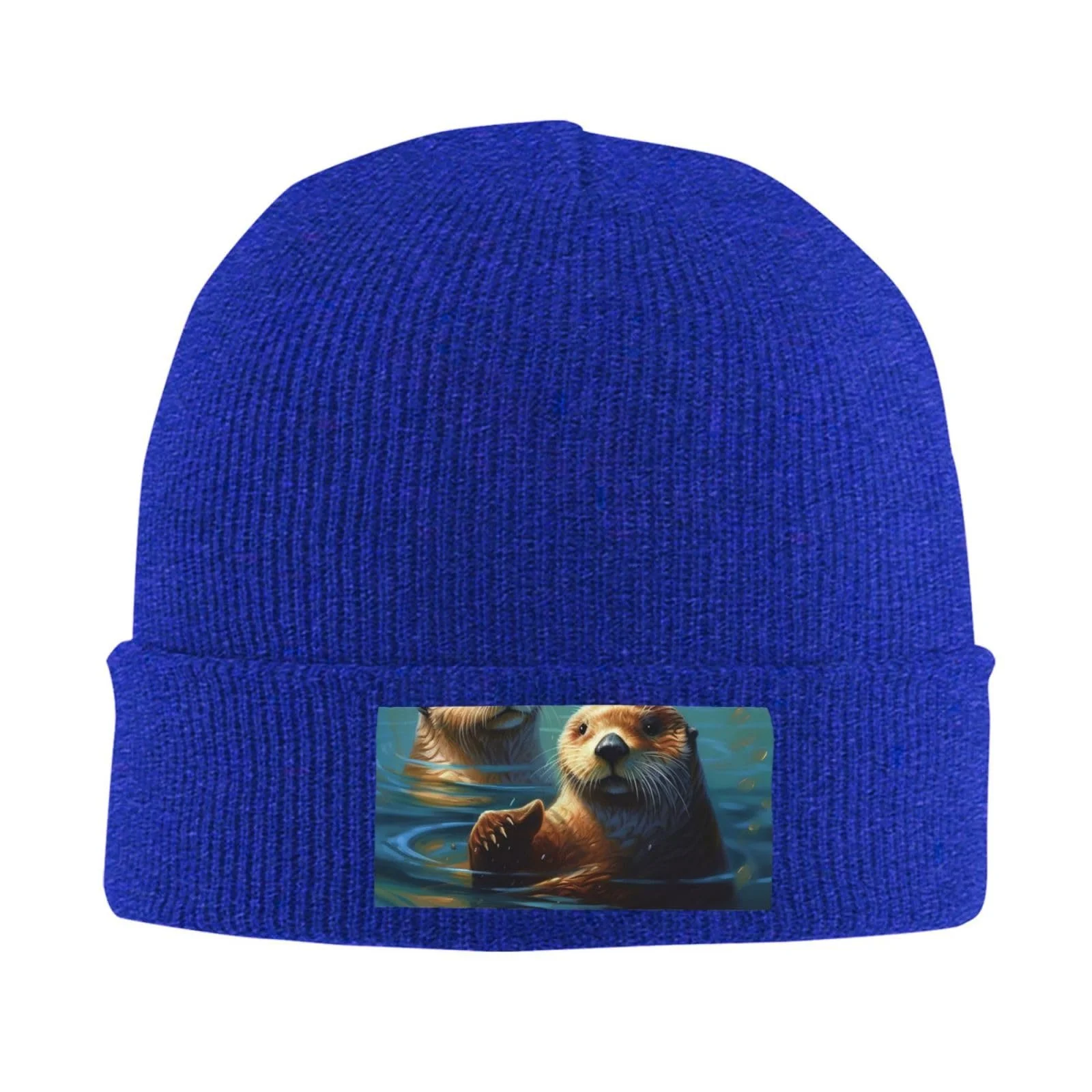 Шапка-бини Вязаная Sea Otters Зимняя Теплая с отворотами, фото №4