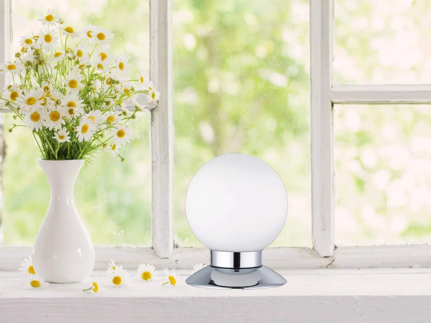 Настільна лампа комплект 2 шт. 13 см сенсорна зі скляною кулею Хром / Біла, фото №4