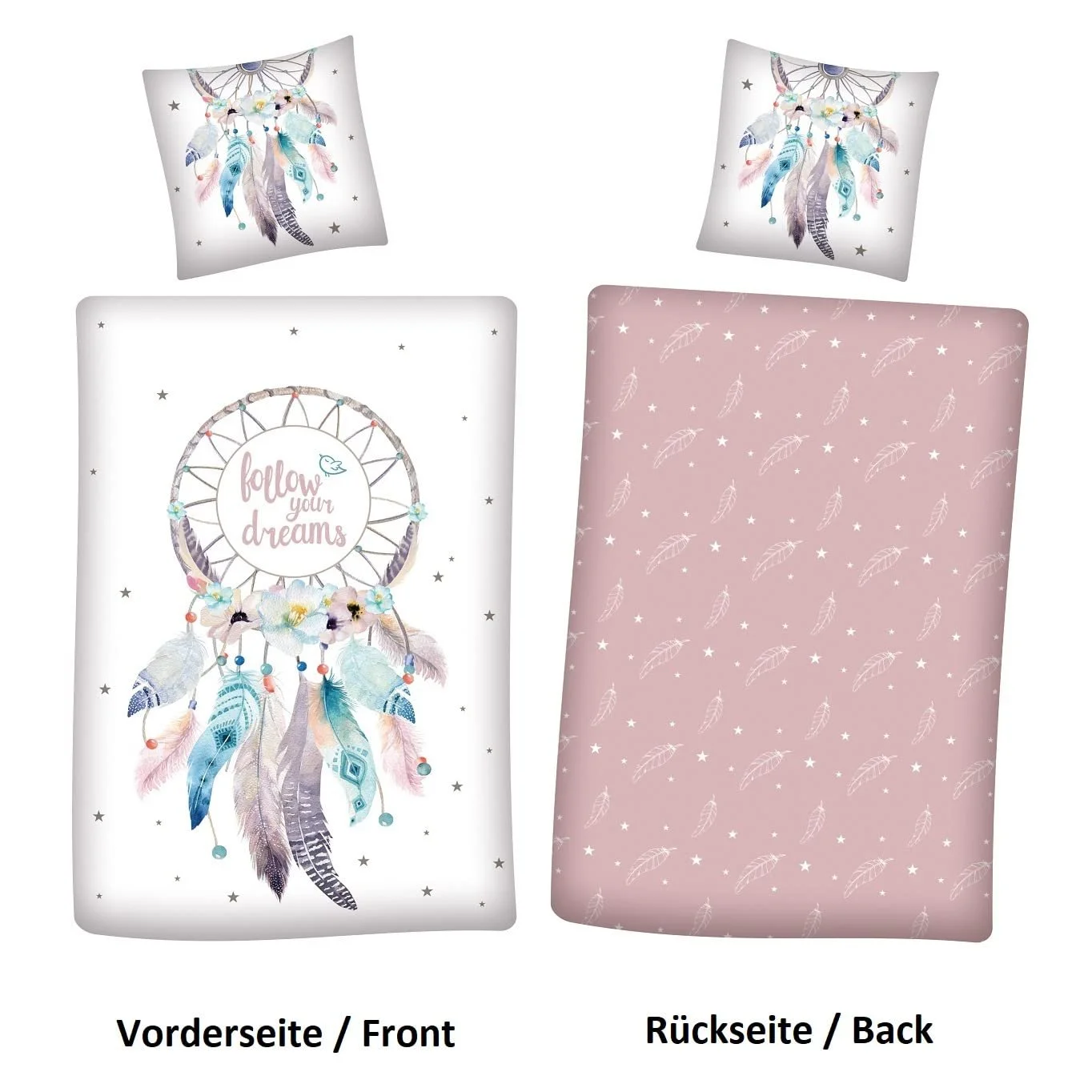 Комплект дитячої постільної білизни Familando Dream Catcher / Bohemian Girl 135 x 200 см + 80 x 80 см, 100% бавовна, рожевий, фото №4