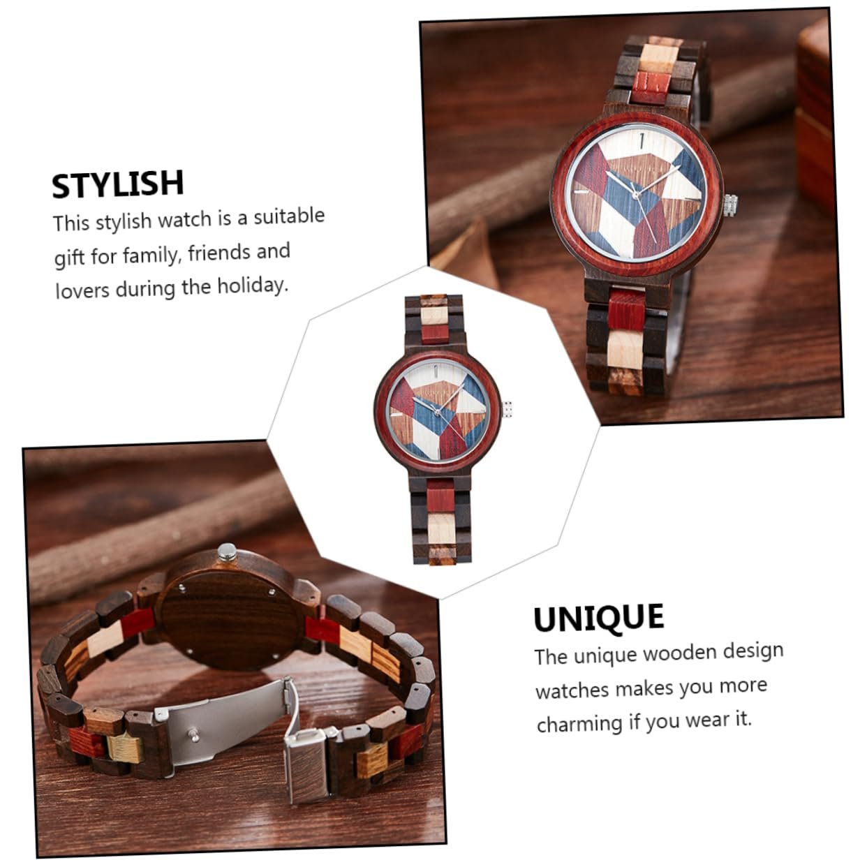 Деревянные часы Healvian Кварцевые Уникальный дизайн Деревянный ремешок, фото №3