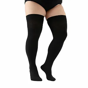 Женские носки выше колена большого размера черного цвета - Фото 1