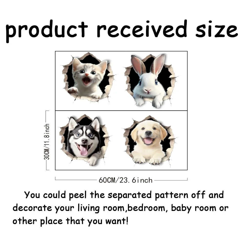 Наклейка на стіну SUPERDANT 3D Animals Cat Rabbit Dog, фото №2