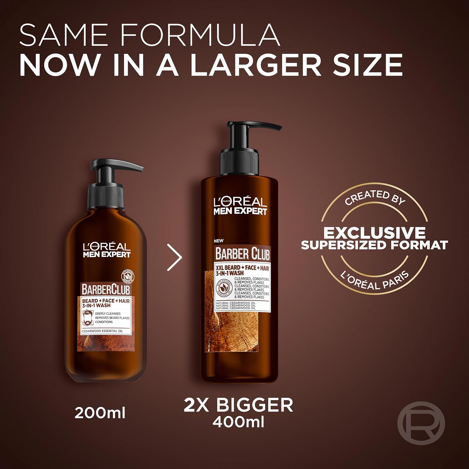 Шампунь L'Oréal Men Expert Barber Club 3-в-1 для бороды, лица и волос с кедровым маслом 400 мл, фото №3 Шампунь L'Oréal Men Expert Barber Club 3-в-1 для бороды, лица и волос с кедровым маслом 400 мл, фото №3