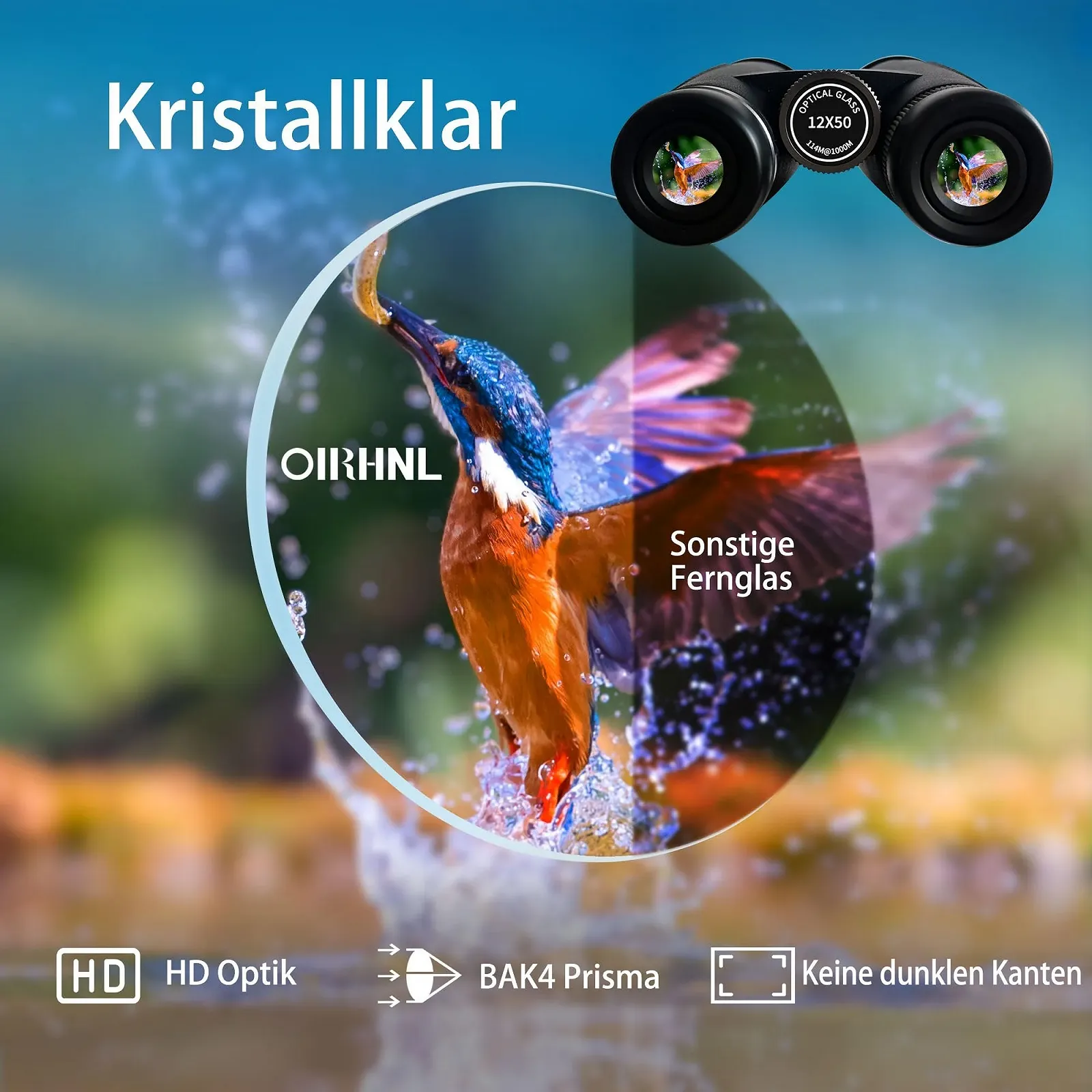 Бінокль OIRHNL 12x50 HD Eyecup Waterproof, фото №2