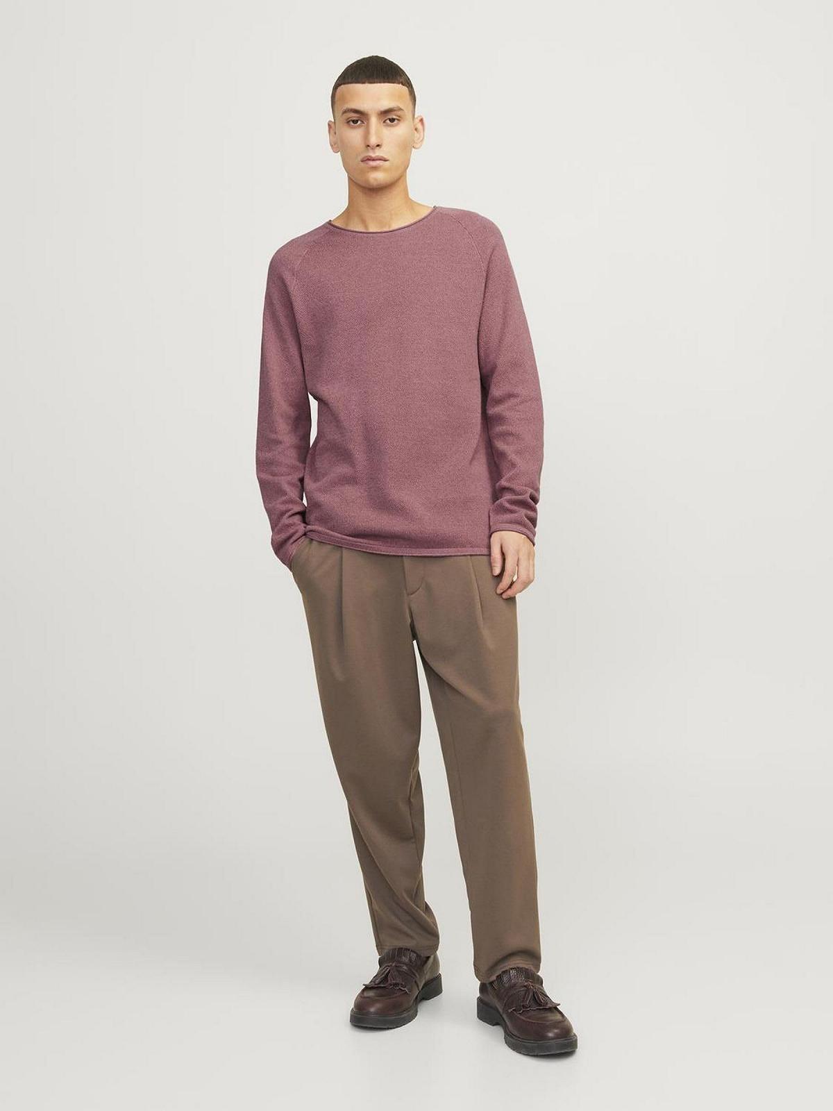 Джемпер JACK & JONES JJEHILL Мужской вязаный с круглым вырезом Базовый Длинный рукав Хлопковая рубашка, фото №4