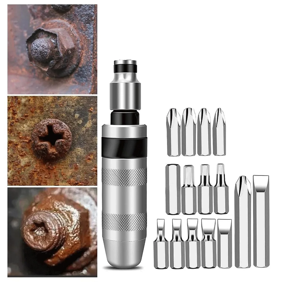 Набір ударних викруток 16 шт. 1/2 дюйма шліцьові Phillips Hex біти, фото №2