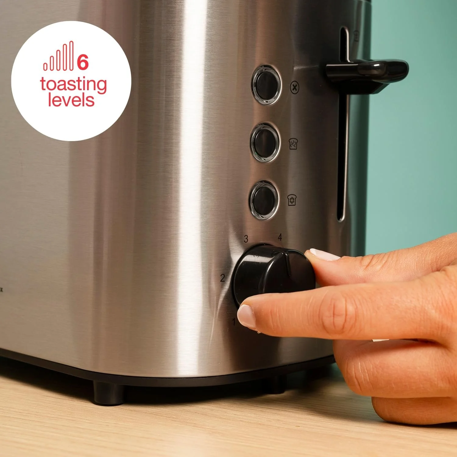 Тостер Solac Buon Giorno Mini Inox, 870 Вт,  6 рівнів підсмажування, 3 функції, 2 скибочки, самоцентрування, LED-підсвітка, висувний піддон для крихт, сірий, фото №3