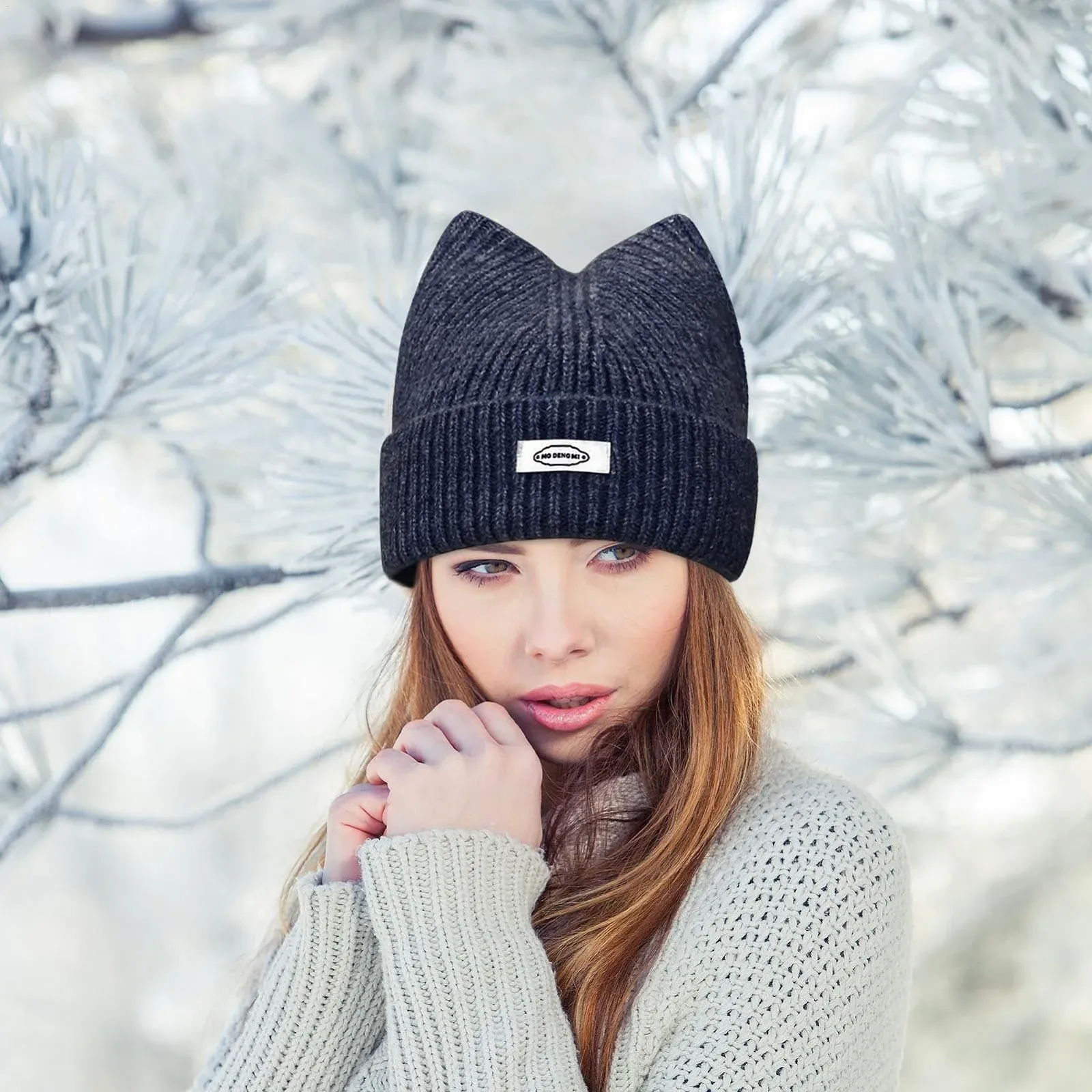 Шапка-бини с кошачьими ушками Mivceklw, вязаная, фото №4