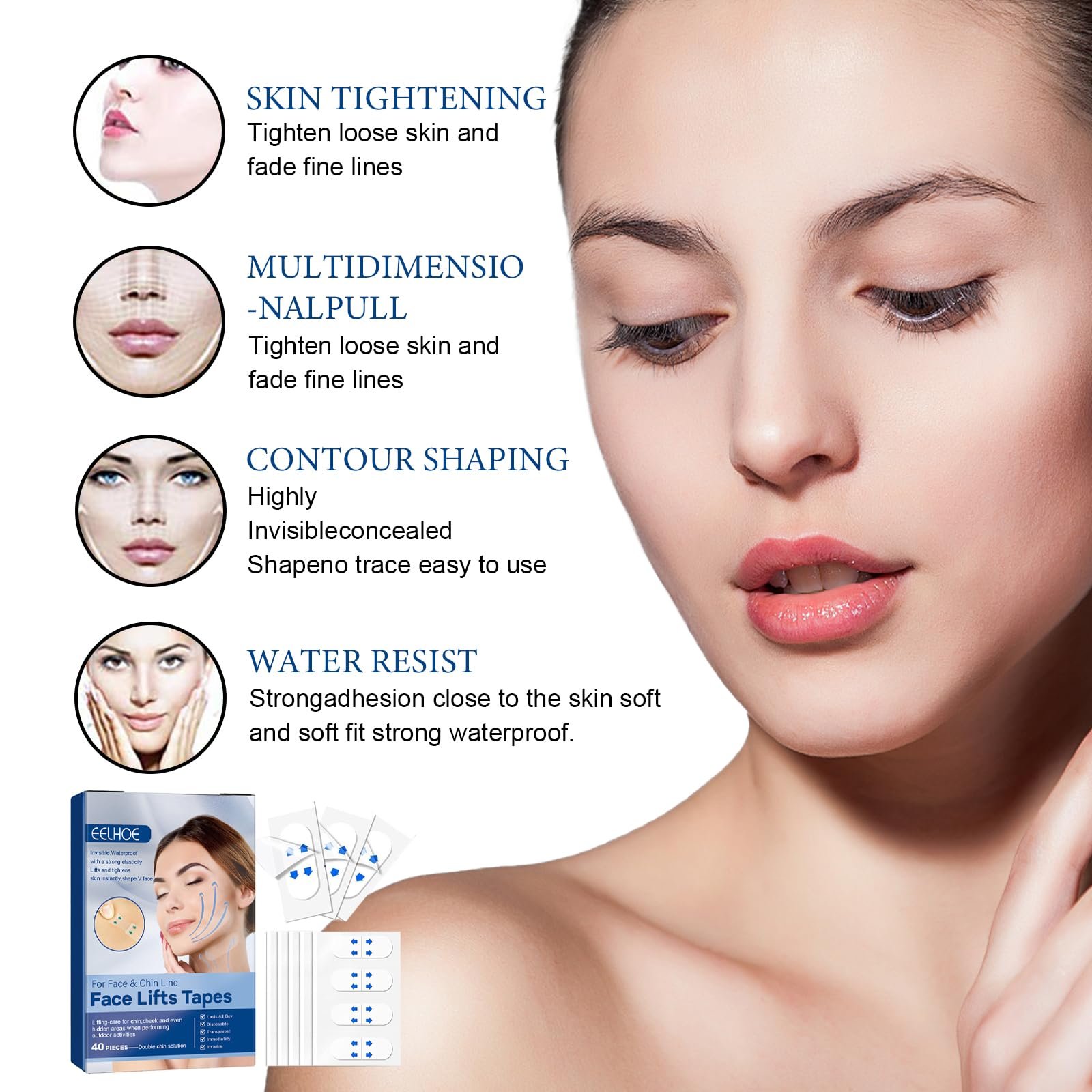 Тейп для лица Упаковка из 80 шт. Прозрачный, фото №3