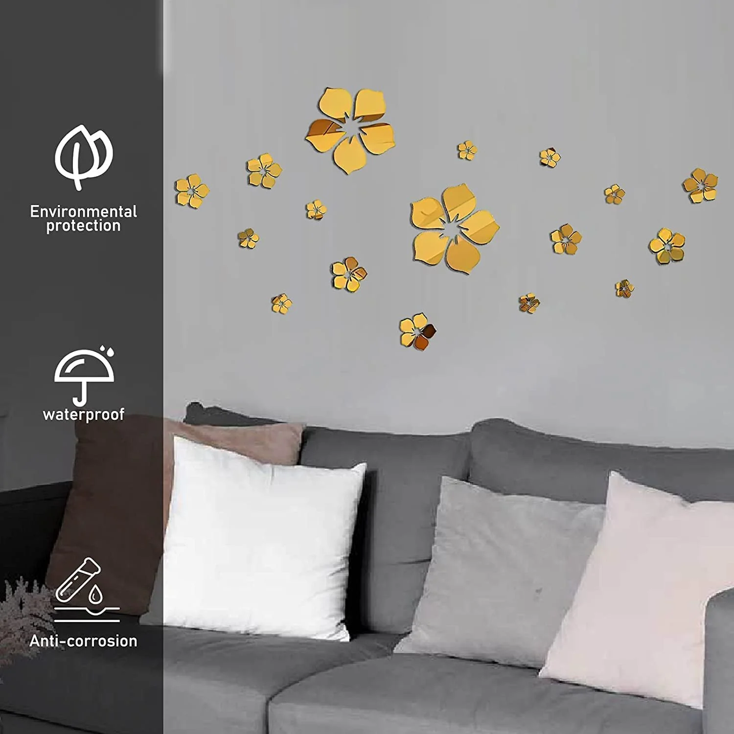 Наклейки на стену 3D Crystal Flower Зеркальные Акрил Золотой, фото №4 Наклейки на стену 3D Crystal Flower Зеркальные Акрил Золотой, фото №4