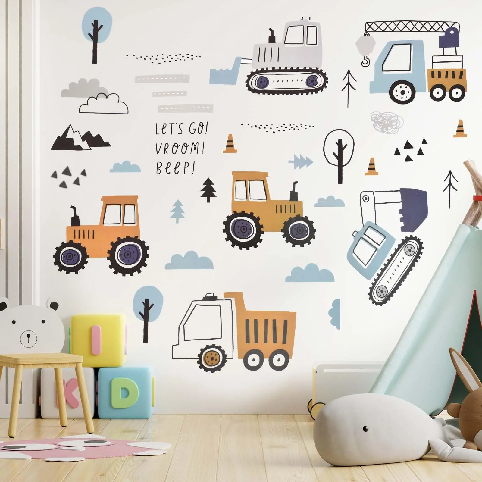 Настінні наклейки 3 аркуші Будівельна техніка Трактор Екскаватор Вантажівка Кран Знімні для дитячої кімнати, фото №6 Настінні наклейки 3 аркуші Будівельна техніка Трактор Екскаватор Вантажівка Кран Знімні для дитячої кімнати, фото №6