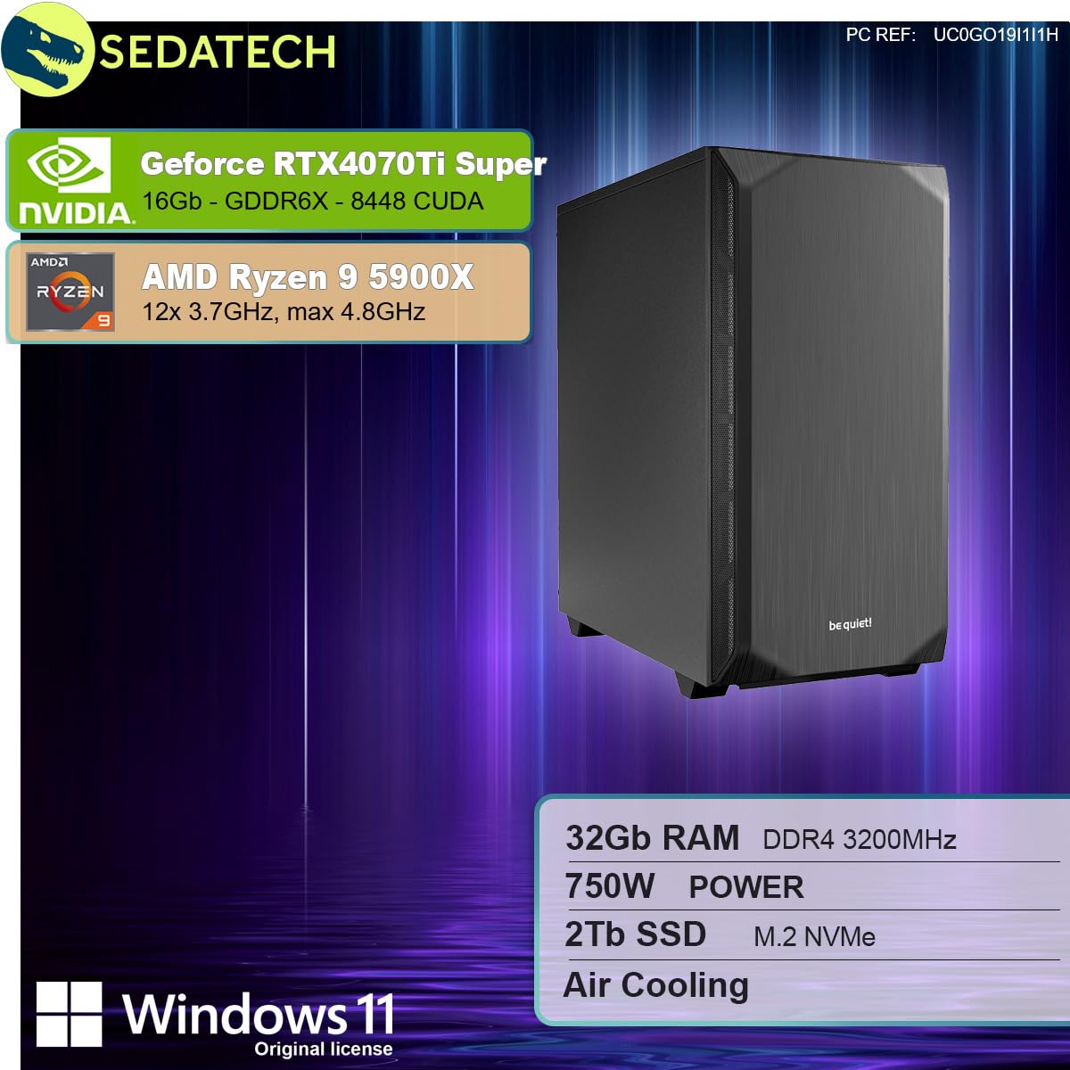 ПК Sedatech Silent Gaming AMD Ryzen 9 5900X RTX4070Ti Super 32 GB RAM 2TB SSD M.2 Windows 11, фото №2