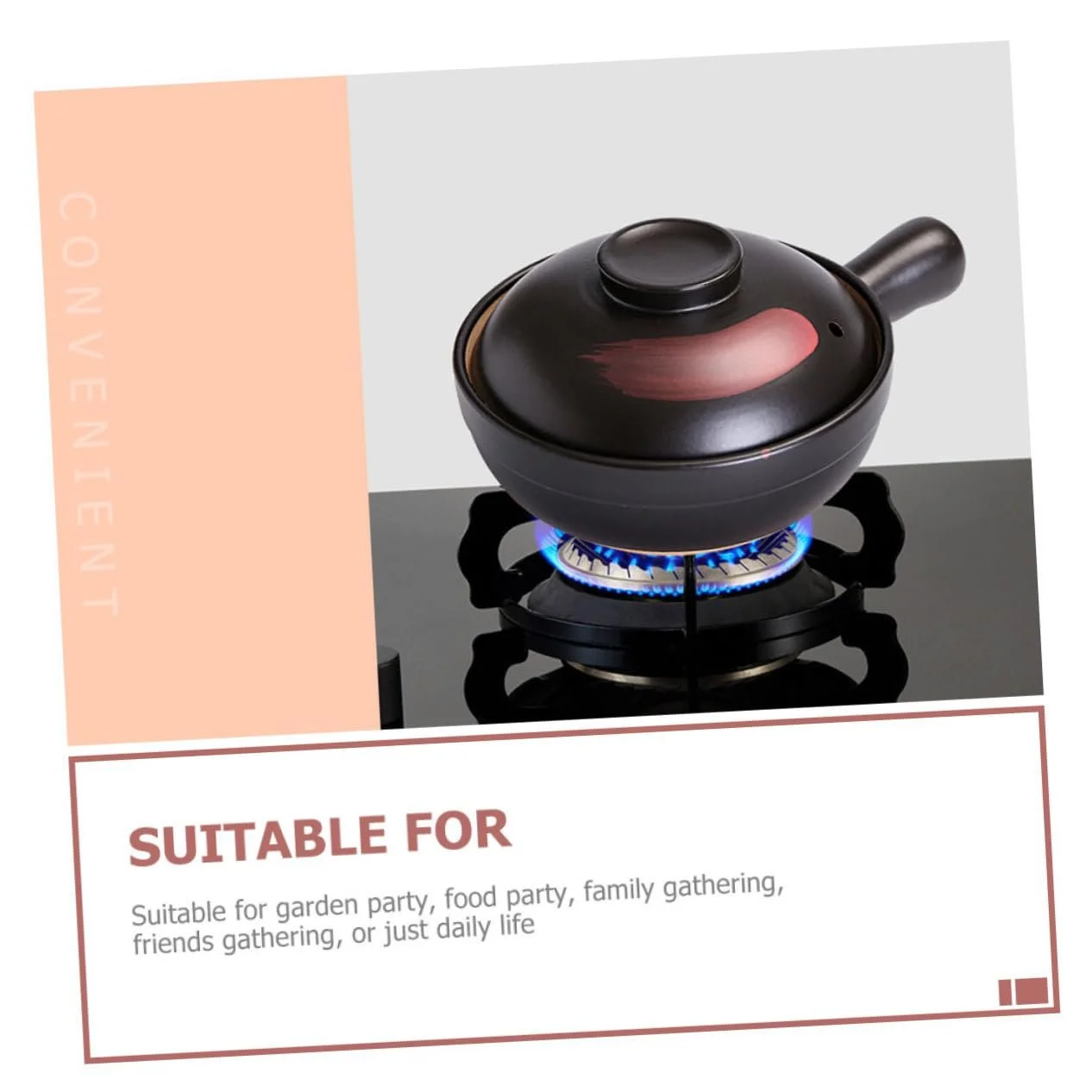 Ківш з кришкою глиняний з ручкою для плити, фото №8