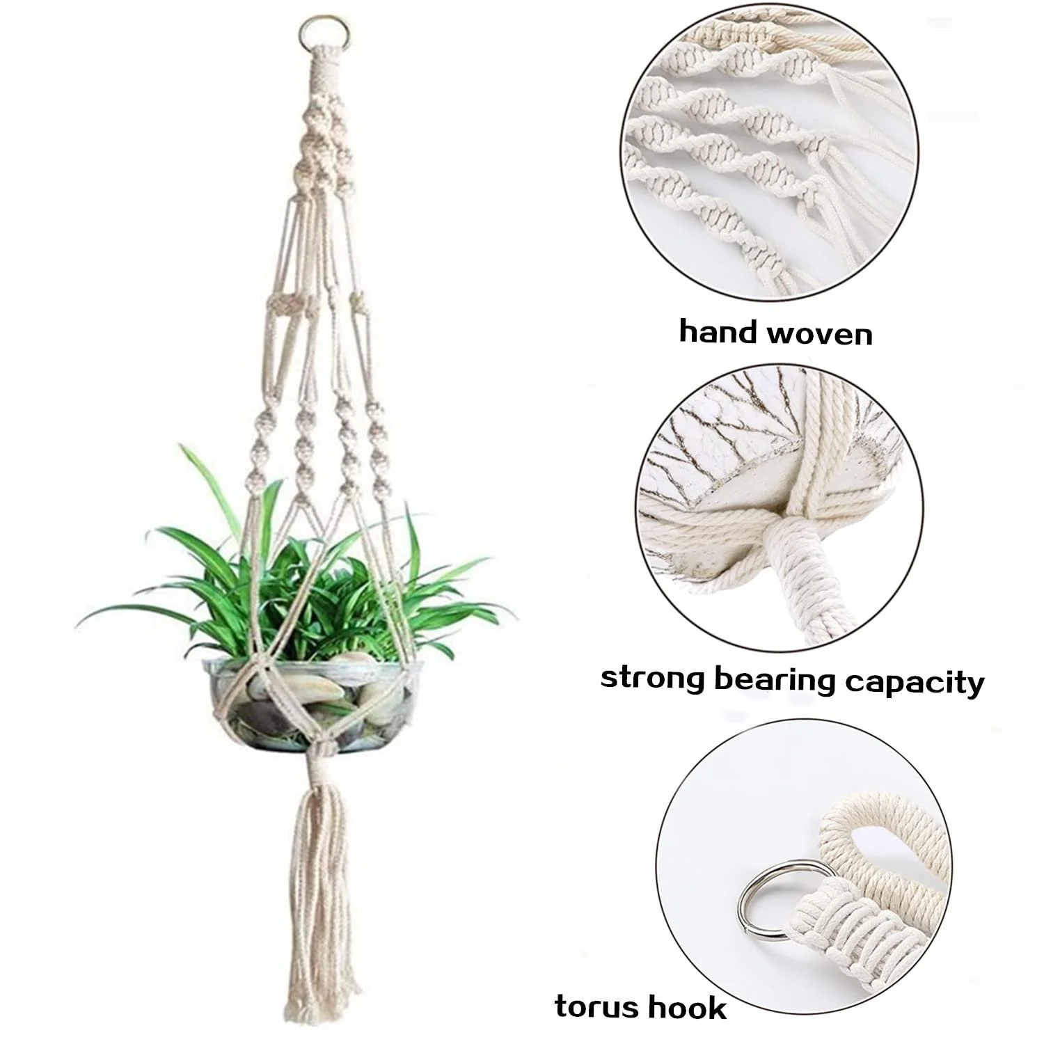 Підвіс для рослин макраме Набір 2 шт. Бавовняна мотузка 104 см для стелі та стін, фото №2