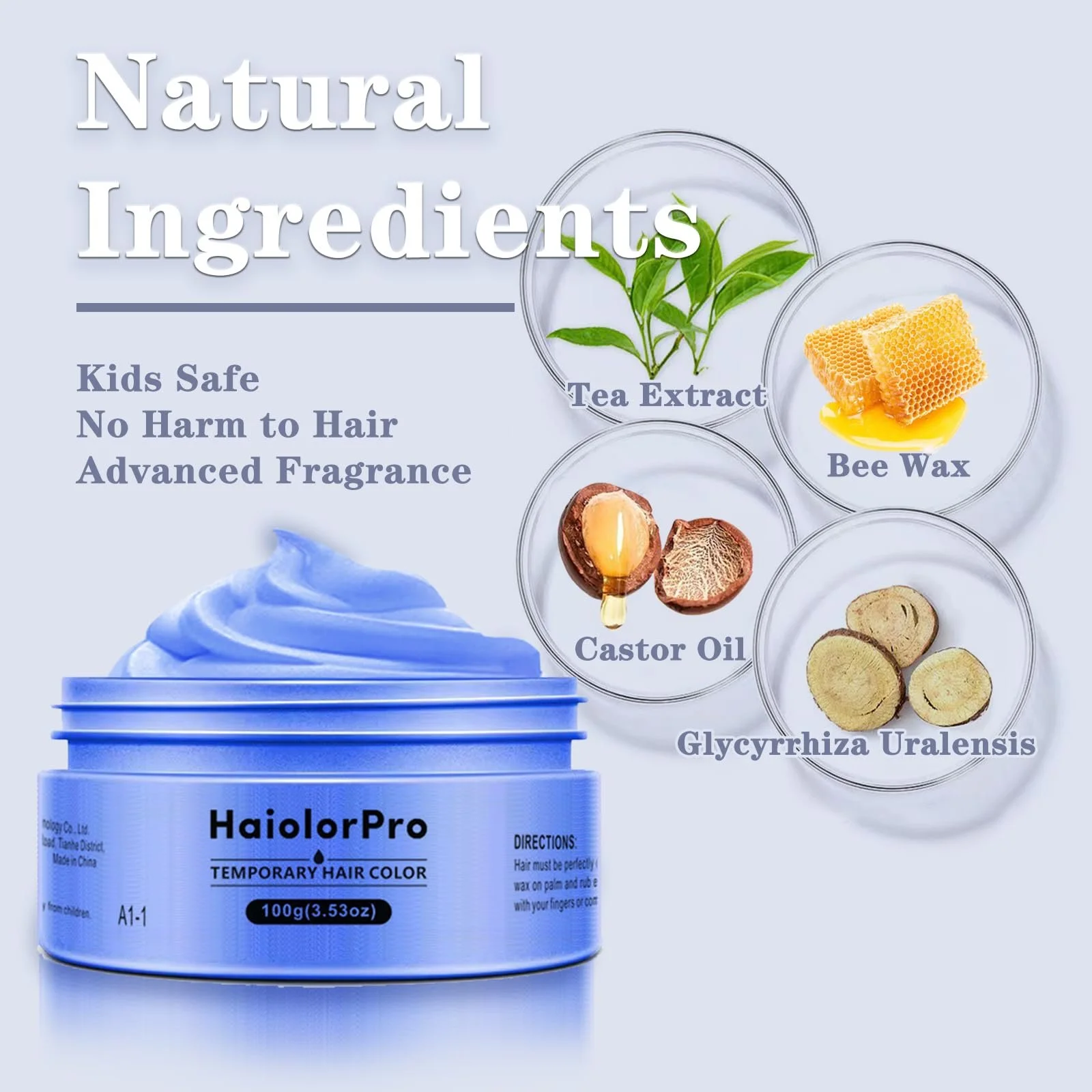 Тимчасова фарба для волосся Ultramarine HaiolorPro, змивна, віск для волосся для чоловіків і жінок, фото №3 Тимчасова фарба для волосся Ultramarine HaiolorPro, змивна, віск для волосся для чоловіків і жінок, фото №3