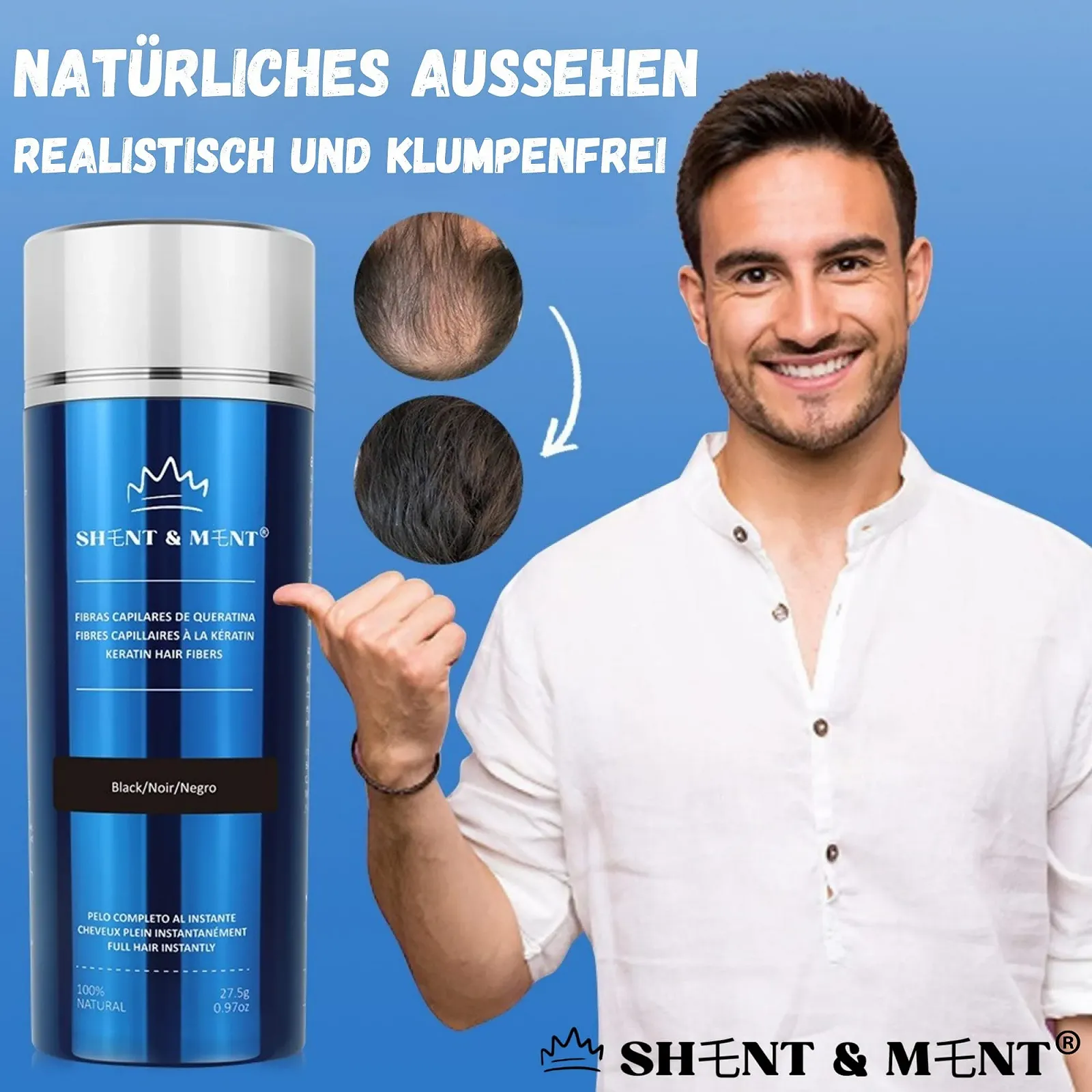 Волокна для волосся SHENT & MENT Кератин Для миттєвого об'єму Проти випадіння волосся/залисин Світло-коричневий 27.5 г, фото №3