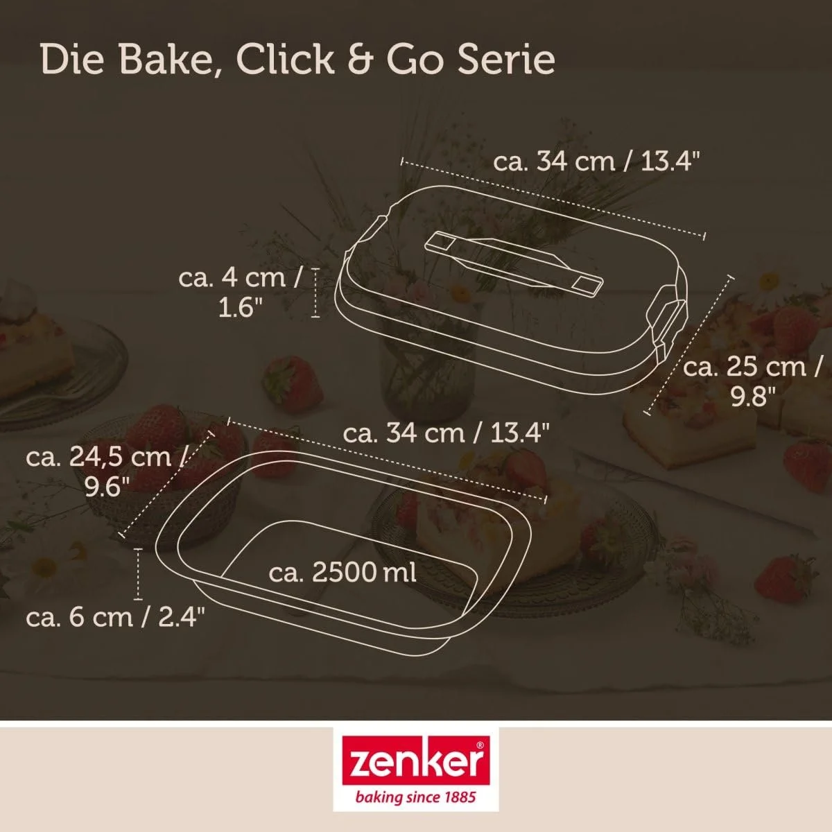 Форма для десертів та запікання Zenker Bake, Click & Go 34 x 24,5 x 8 см з кришкою, фото №5