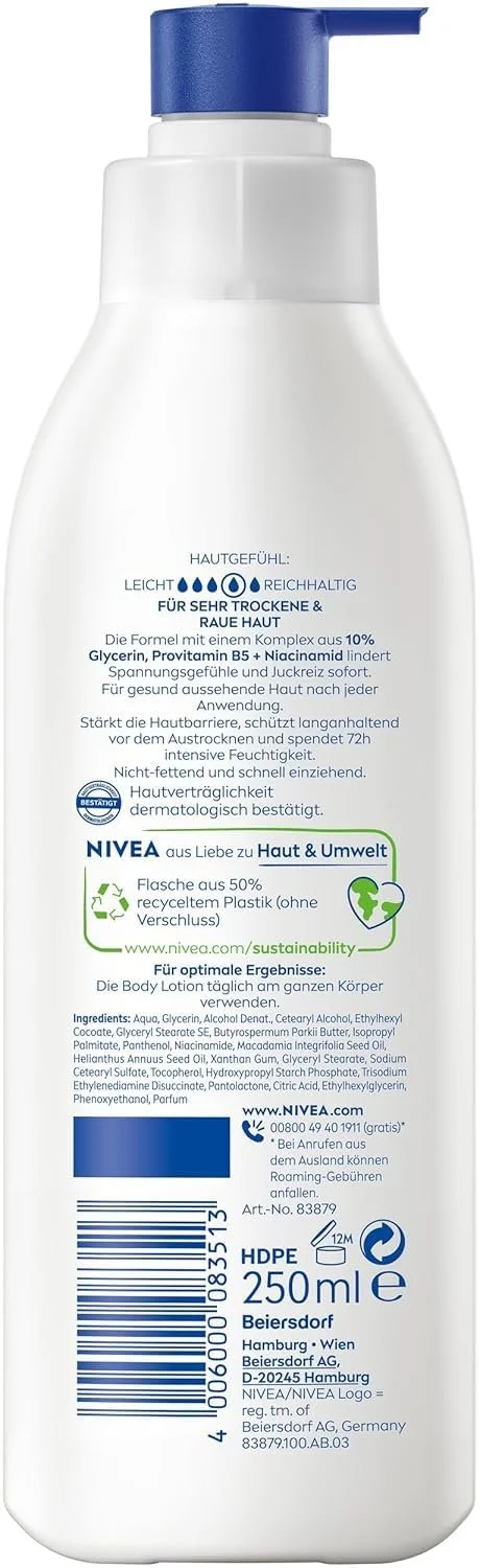 Лосьйон для тіла NIVEA Repair & Care для дуже сухої шкіри з гліцерином, ніацинамідом та провітаміном B5 250 мл, фото №10 Лосьйон для тіла NIVEA Repair & Care для дуже сухої шкіри з гліцерином, ніацинамідом та провітаміном B5 250 мл, фото №10